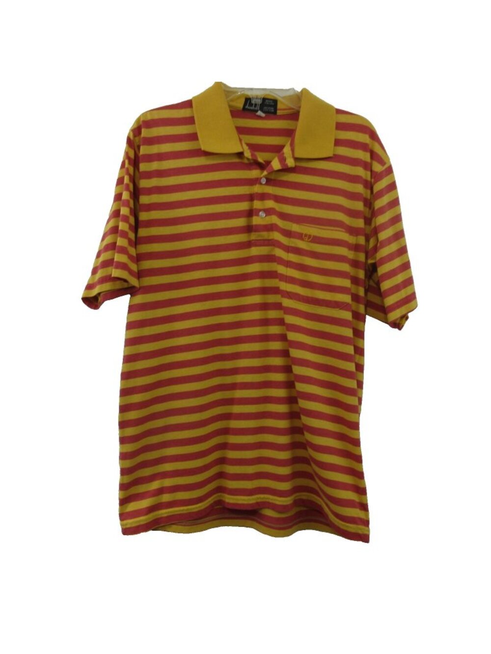 Dunhill Mens Polo Shirt Sz M Collar Mustard Yellow Red Striped 100% Pure Cotton